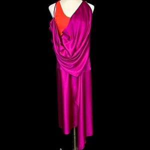 NWT Atlein Hybrid Draped Satin Dress in Bright Orange & Purple Size 38 = Size 6
